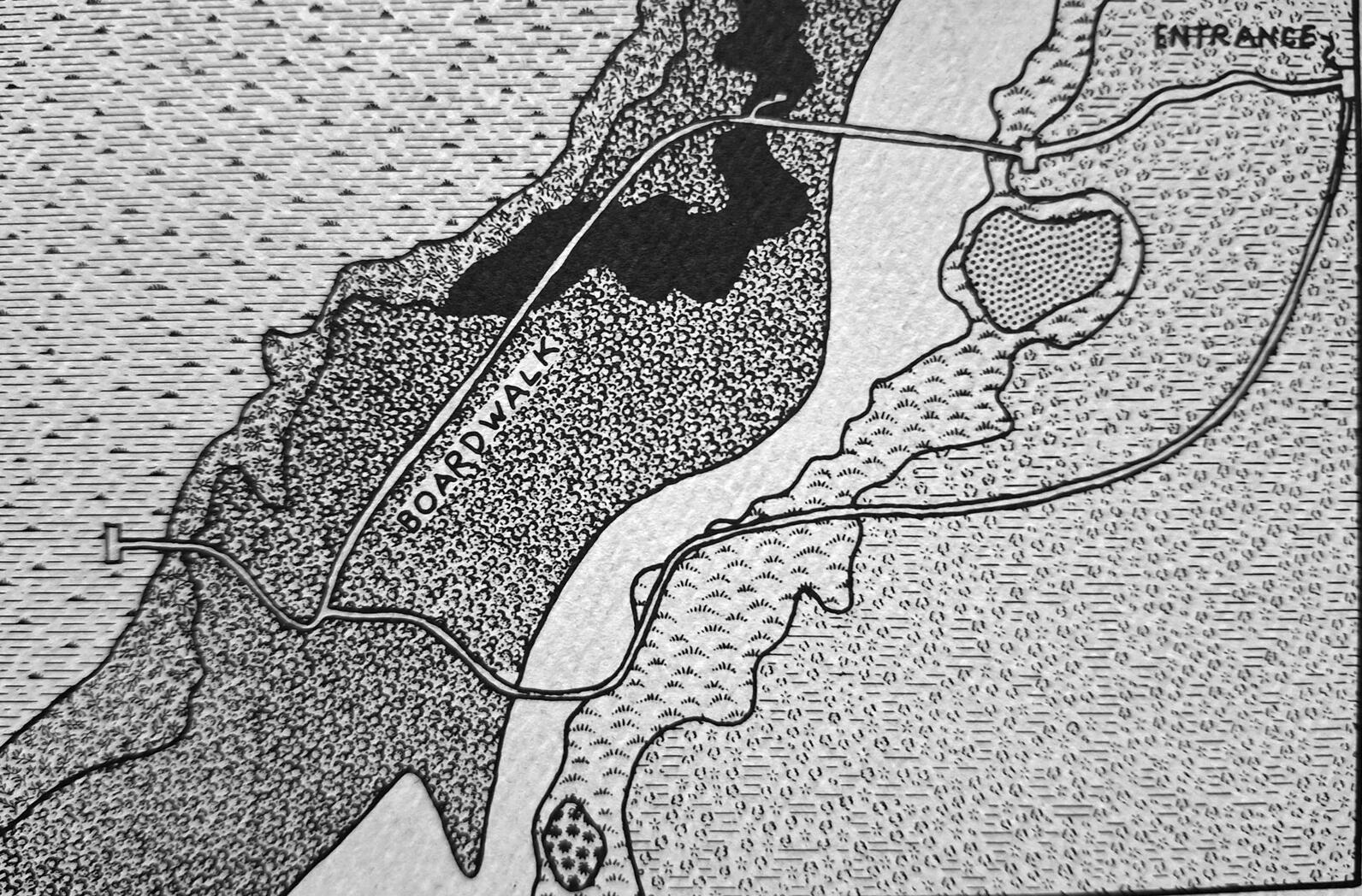 Black-and-white drawing of a map
