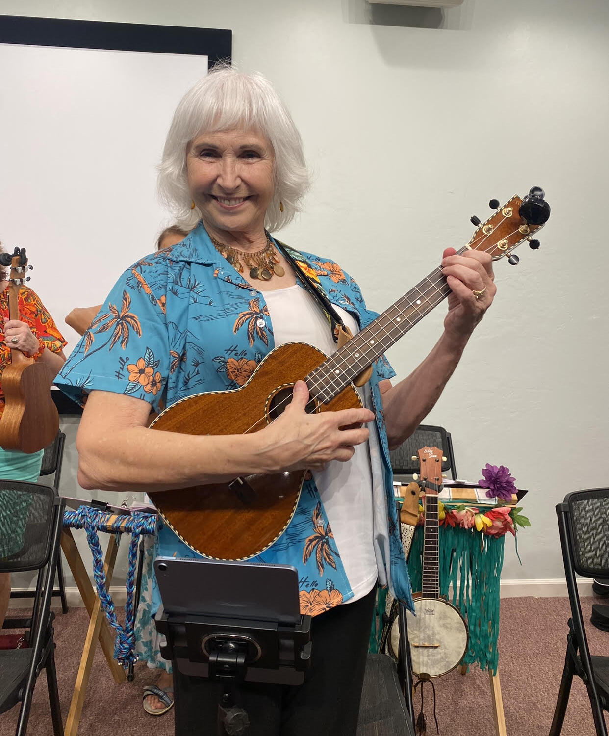 A woman with a ukulele