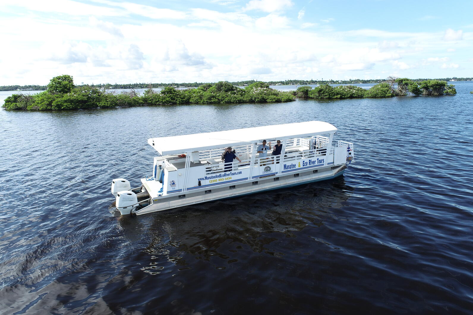 Aerial view of a boat in a river