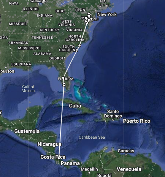 a map showing the flight path of tagged bird