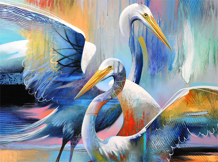Painting titled Twin Egrets